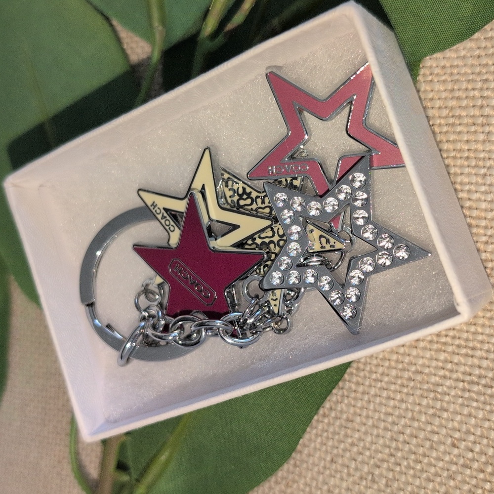 Coach Burgundy, Cream and Silver Star Keychain - NWOT - Picture 9 of 9